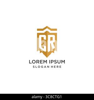 Logo Monogram CR con forma geometrica a scudo, elegante design originale con logo grafico vettoriale Illustrazione Vettoriale