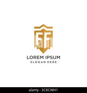 Logo Monogram FF con forma geometrica a scudo, elegante design originale con logo grafico vettoriale Illustrazione Vettoriale