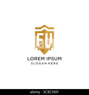 Logo Monogram FV con forma geometrica a scudo, elegante design originale con logo grafico vettoriale Illustrazione Vettoriale