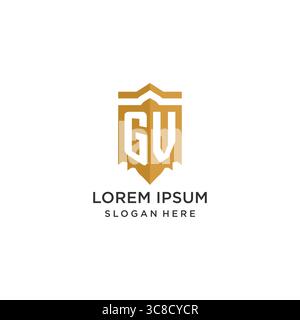 Logo Monogram GV con forma geometrica a scudo, elegante design originale con logo grafico vettoriale Illustrazione Vettoriale