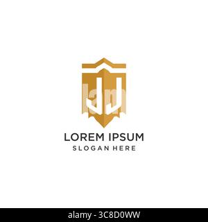 Logo Monogram JJ con forma geometrica a scudo, elegante design originale con logo grafico vettoriale Illustrazione Vettoriale