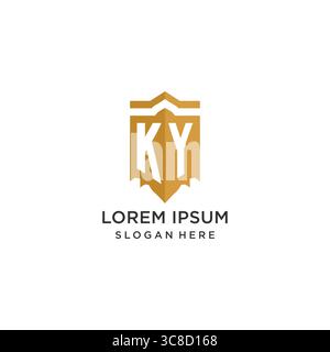 Logo Monogram KY con forma geometrica a scudo, elegante design originale con logo grafico vettoriale Illustrazione Vettoriale