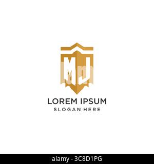 Logo Monogram MJ con forma geometrica a scudo, elegante design originale con logo grafico vettoriale Illustrazione Vettoriale
