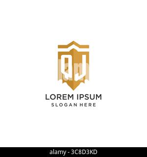 Logo Monogram QJ con forma geometrica a scudo, elegante design originale con logo grafico vettoriale Illustrazione Vettoriale
