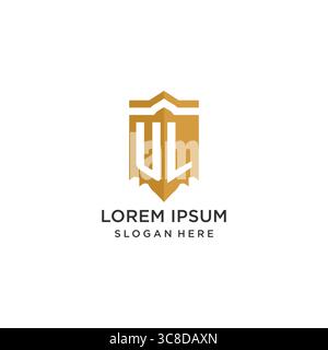 Logo UL monogramma con forma geometrica a scudo, elegante design originale con logo grafico vettoriale Illustrazione Vettoriale
