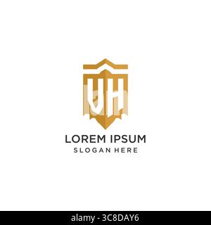 Logo Monogram VH con forma geometrica a scudo, elegante design originale con logo grafico vettoriale Illustrazione Vettoriale