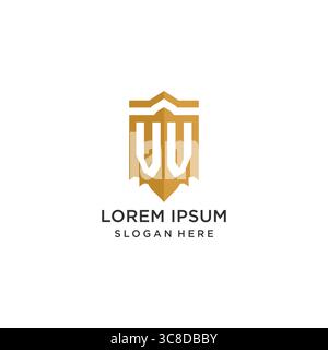Logo Monogram VV con forma geometrica a scudo, elegante design originale con logo grafico vettoriale Illustrazione Vettoriale