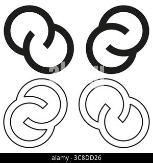 Icone ad anello interconnesse. Simbolo catena circolare. Vettore connessione loop. Motivo con nodo minimo. Illustrazione Vettoriale