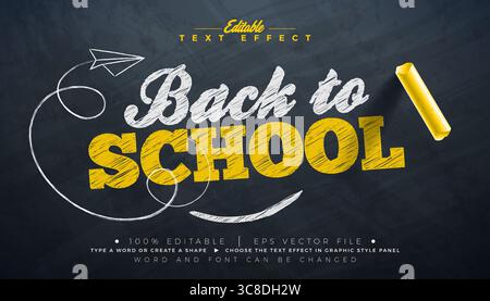 Back to School Editable Chalk Drawing Illustrator Text Effect Design Vector Graphic Style Effect con font disegnato a mano personalizzabile su lavagna nera Illustrazione Vettoriale