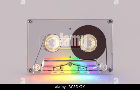 Cassetta audio trasparente 3d con colore arcobaleno Foto Stock