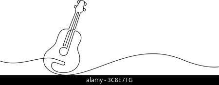 chitarra acustica una linea continua disegnando arte decorativa minimalista Illustrazione Vettoriale