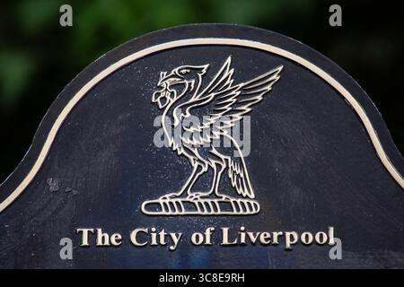 Liverpool, Regno Unito - 20 settembre 2024: Primo piano di un cartello City of Liverpool. Foto Stock
