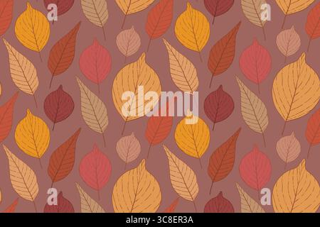 Motivo elegante con foglie d'autunno disegnate a mano. L'autunno vintage con motivi floreali lascia un motivo senza cuciture. Design a foglie e fogliame per tessuti Illustrazione Vettoriale