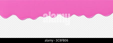 Gocciolamento di ghiaccio rosa. Glassa brillante, sciroppo, panna, salsa o gocciolamento di vernice. Consistenza del dessert in gelatina lucida. Yogurt che scorre. Realistico . 3D realistico Illustrazione Vettoriale