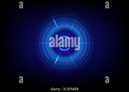 Interfaccia HUD digitale ad alta tecnologia con toni blu brillanti su sfondo scuro, ideale per concetti di interfaccia utente fantascientifica, tecnologica o virtuale, illustrazione vettoriale Illustrazione Vettoriale