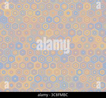 Modello esagonale ribaltabile. Esagoni impilati modello a mosaico. Celle esagonali. Tavolozza colori a più toni. Motivo senza cuciture. Illustrazione Vettoriale