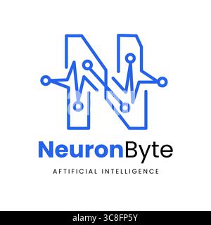 Logo neurone circuito neurale N simbolo lettera per intelligenza artificiale e tecnologia Illustrazione Vettoriale