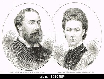 Ritratti del Principe Alberto Edoardo, Principe di Galles, futuro Re Edoardo VII e della Principessa di Galles, Alessandra di Danimarca Foto Stock