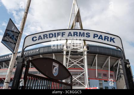 Cartello Cardiff Arms Park e ingresso a Quay Street, stadio di rugby a 15 nella città di Cardiff, Galles del Sud, Regno Unito Foto Stock