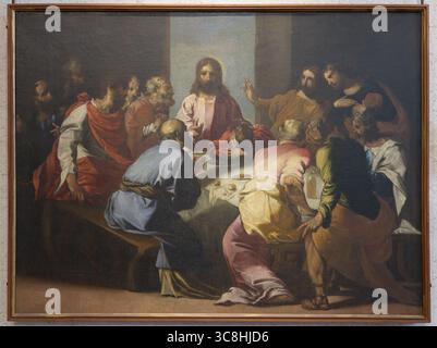 L'ultima cena di Francesco Maffei, dipinta intorno al 1650, esposta nel Museo di Castelvecchio, Verona, Italia. Drammatica rappresentazione barocca di un biblico Foto Stock