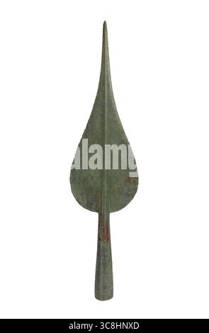 Una punta di diamante in bronzo dell'VIII-VII secolo a.C., rinvenuta nella necropoli di Colfiorito, Perugia, Italia. Esposto al Museo Archeologico Nazionale di Foto Stock