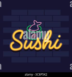 Design con logo Sushi neon. Vettore Illustrazione Vettoriale
