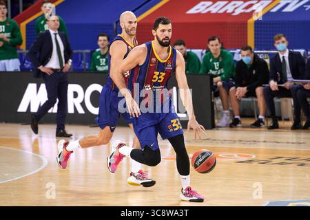 18 febbraio 2021, Barcellona, Spagna: Nikola Mirotic del FC Barcelona durante la partita di EuroLeague tra FC Barcelona e Zalgiris Kaunas al Palau Blaugrana di Barcellona, Spagna. (Immagine di credito: © Gerard Franco/DAX tramite filo ZUMA) Foto Stock
