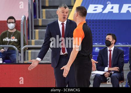 18 febbraio 2021, Barcellona, Spagna: Sarunas Jasikevicius del FC Barcelona durante la partita di EuroLeague tra FC Barcelona e Zalgiris Kaunas al Palau Blaugrana di Barcellona, Spagna. (Immagine di credito: © Gerard Franco/DAX tramite filo ZUMA) Foto Stock