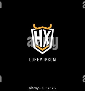 Logo iniziale di esport geometrico con scudo HX, grafica vettoriale in stile monogramma Illustrazione Vettoriale
