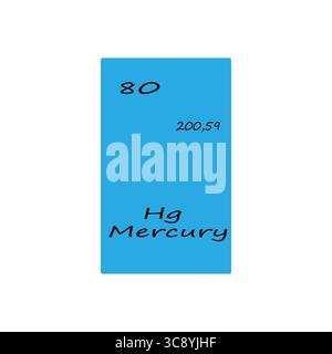 Illustrazione dell'elemento chimico. Simbolo mercurio Hg. Vettore elemento tavola periodica. Illustrazione numero 80. Illustrazione Vettoriale