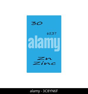 Illustrazione dell'elemento chimico. Simbolo zinco Zn. Vettore elemento tavola periodica. Illustrazione numero 30. Illustrazione Vettoriale