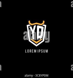Logo iniziale di esport con scudo geometrico YQ, grafica vettoriale in stile monogramma Illustrazione Vettoriale