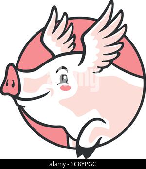 Simpatico maiale rosa con orecchie a forma di ali Illustrazione Vettoriale