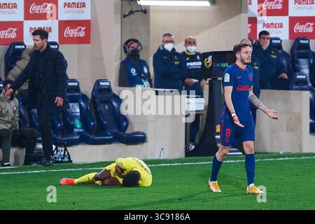 28 febbraio 2021, Vila-Real, Castellon, Spagna: Saul Niguez dell'Atletico de Madrid reagisce durante la partita della Liga tra Villarreal e Atletico de Madrid all'Estadio de la ceramica il 28 febbraio 2021 a Vila-Real, Spagna (immagine di credito: © Maria Jose Segovia/AFP7 via ZUMA Wire) Foto Stock