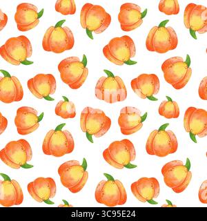Motivo acquerello senza cuciture con zucca. Illustrazione disegnata a mano. Adatto per Halloween, Harvest Day, Ringraziamento Foto Stock