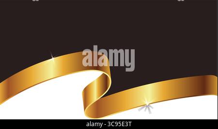 Elegante curva del nastro in oro lucido su sfondo bianco e nero: Elemento banner di lusso per celebrazioni, inviti e design premium Illustrazione Vettoriale