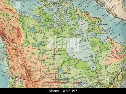 Una mappa fisica vintage del Canada della metà del XX secolo. Foto Stock
