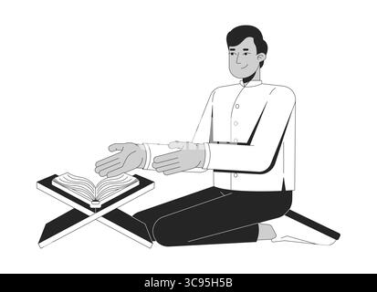Uomo arabo che recita il carattere Quran 2D. Illustrazione Vettoriale