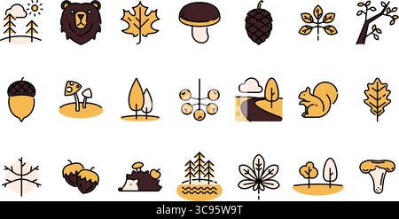 Set di icone linea a tema foresta con vettore traccia modificabile Illustrazione Vettoriale