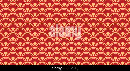 Motivo senza cuciture per il capodanno cinese rosso. Motivo elegante per il capodanno cinese tradizionale. Elegante motivo orientale. giapponese geometrico disegnato a mano Illustrazione Vettoriale