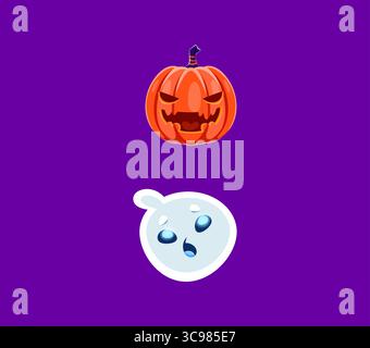 Caratteri fantasma e zucca del colon di Halloween. Il personaggio di Halloween, simbolo speciale inglese dell'ABC, Jack o Lantern e divertente segno di punteggiatura vettoriale del carattere fantasma. Elemento alfabeto latino Illustrazione Vettoriale