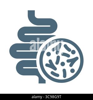 Intestini con icona del vettore microbiota. Bucce o intestino e viscere con batterio o microflora. Illustrazione Vettoriale