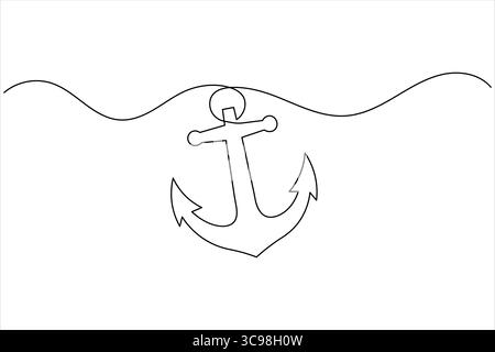 Icona di ancoraggio della nave immagine vettoriale continua di uno stile di disegno su sfondo bianco Illustrazione Vettoriale