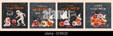 Buon Halloween. Set di banner natalizi. Illustrazione Vettoriale