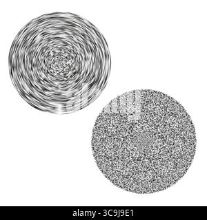Schemi di turbolenza circolari. Design a spirale in scala di grigi. Illustrazione della rotazione astratta. Elemento ipnotico vettoriale. Illustrazione Vettoriale