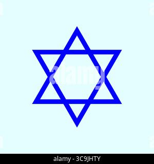 Icona Star of David. Simbolo religioso blu. Figura geometrica ebraica. Illustrazione dell'esagono vettoriale. Illustrazione Vettoriale