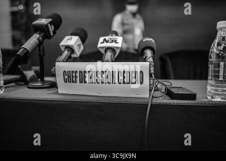 20 ottobre 2020, Conakry, Guinea: Il discorso della missione commissionata dalla Comunità economica degli Stati dell'Africa occidentale per le elezioni presidenziali in Guinea Conakry presso l'hotel kaloum di Conakry. (Immagine di credito: © Sadak Souici/ZUMA Press Wire) Foto Stock