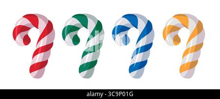 Elementi colorati a palette piatte in Twisted, set di clip Candy Candy Cane isolato su sfondo bianco. Illustrazione Vettoriale