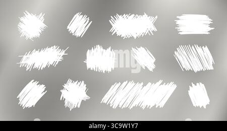 Graffi bianchi e texture per carte della lotteria con motivi ruvidi scarabocchiati per effetti rivelatori. Superfici graffiate disordinate utilizzate per biglietti per giochi, materiale promozionale o design digitali. Illustrazione Vettoriale