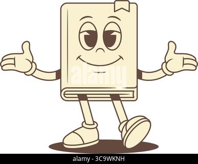 Sorridente saluto dei personaggi dei cartoni animati con illustrazione vettoriale delle palme aperte. Felice positivo libreria di libri di testo la mascotte minimalista stu Illustrazione Vettoriale